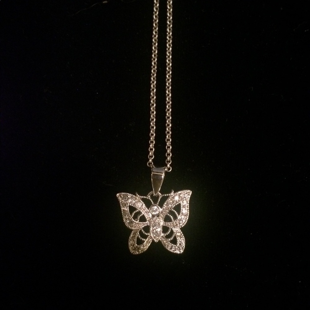 Silver And Crystal Butterfly Pendant On 20” Chain